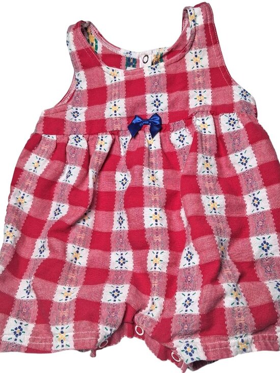 Carter's Other - Vintage Carters Baby Girl Romper 3-6M Red Check Plaid Floral Country Cottage